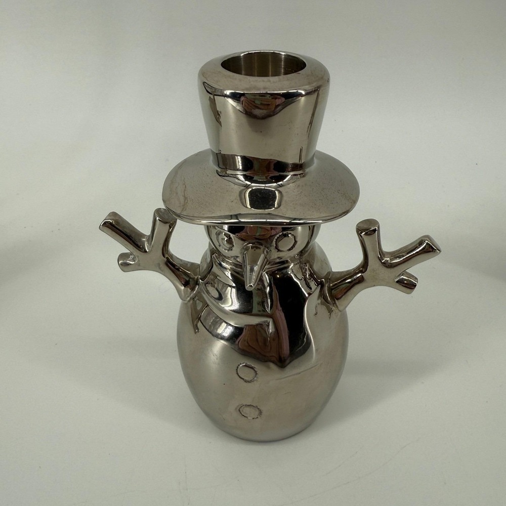 Set of 3 Silver Metal Reindeer & Snowman Candle Holders Modern Christmas Decor - Picture 3 of 13